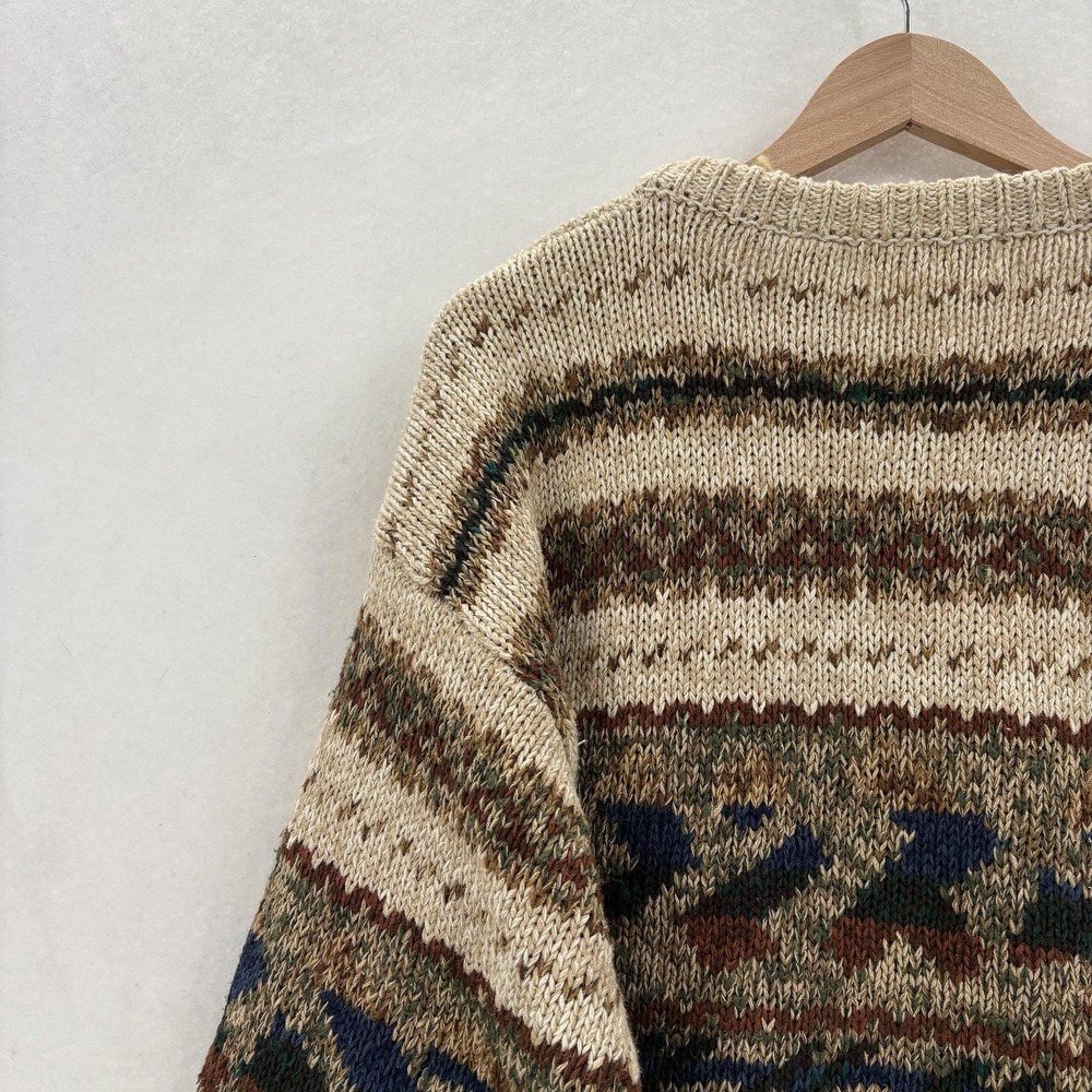 Vintage St Johns Bay Sweater Mens Large Beige Ramie Cotton Linen Geometric 90s - Picture 9 of 11